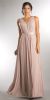 V-neck Sleeveless Ruched Bodice Long Bridesmaid Dress in Taupe